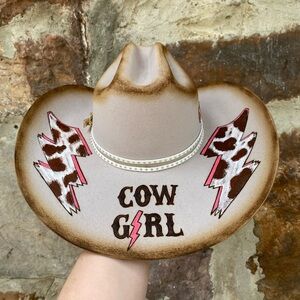 SOLD READ BELOW
New Cowgirl “Fast as Lightening “ hand burned & painted hat